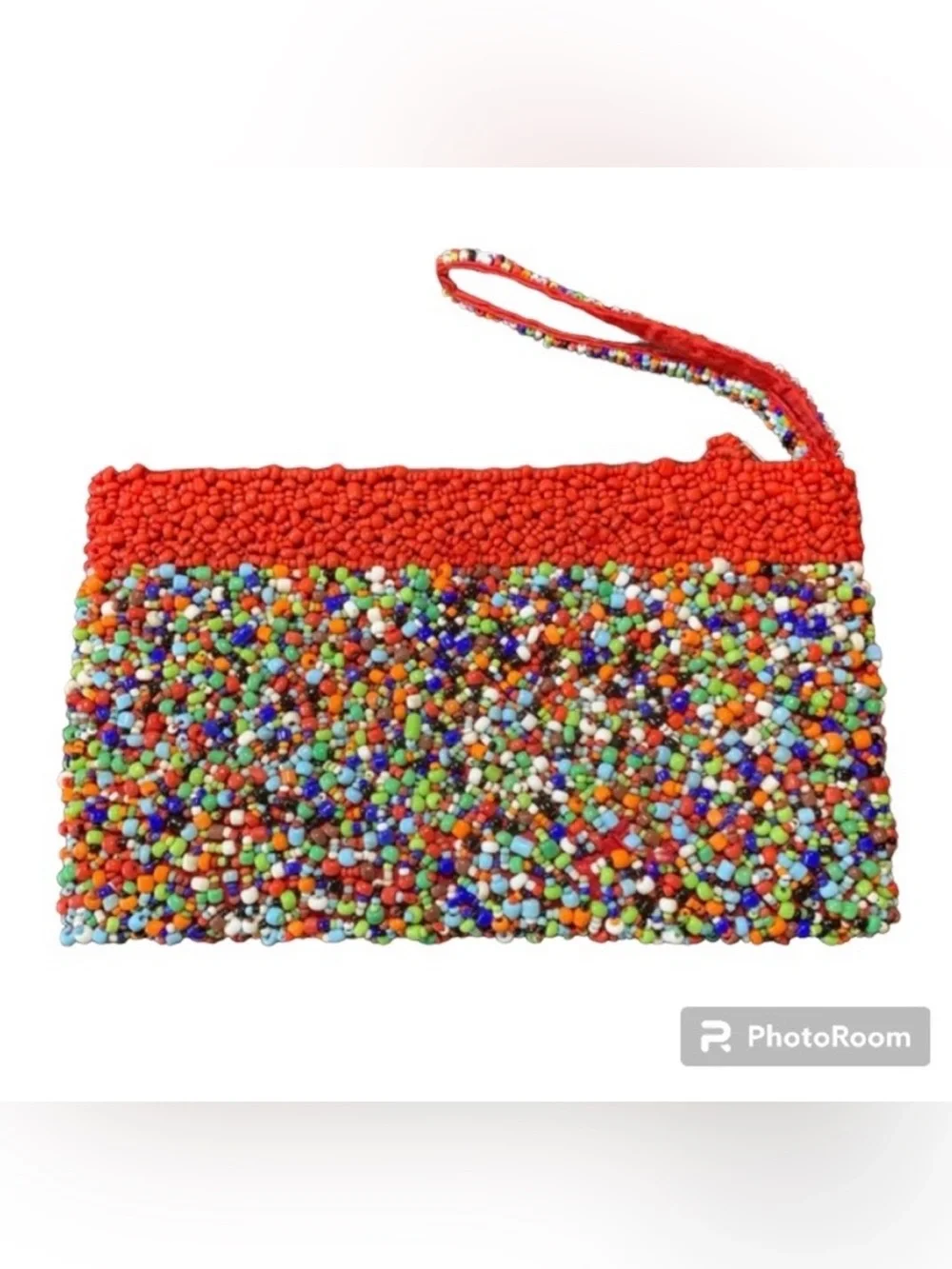WRISTLET CLUTCH SMALL MULTICOLORED BEADED TOP ZIPPER SATIN LINING